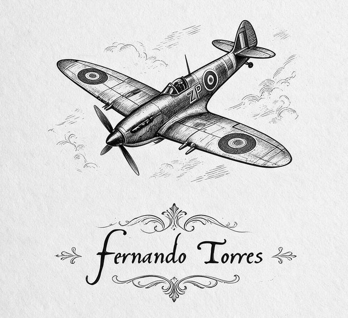 Hand-drawn Spitfire with the author's signature